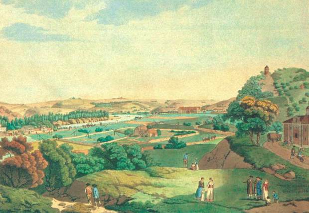 pohled na Karlín s Invalidovnou v pozadí v roce 1803